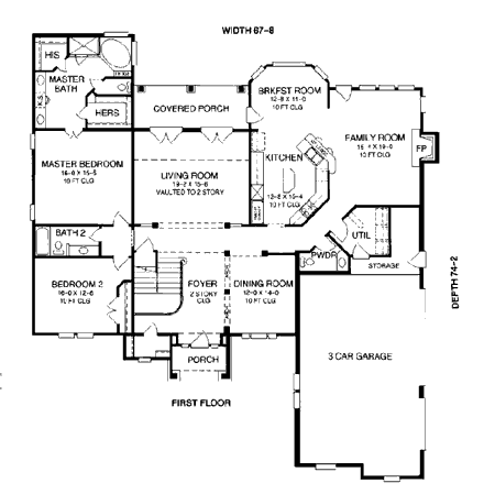 European House Plan 80000 with 4 Beds, 4 Baths, 3 Car Garage First Level Plan