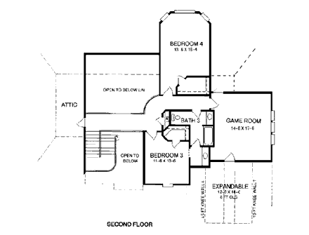 European House Plan 80000 with 4 Beds, 4 Baths, 3 Car Garage Second Level Plan