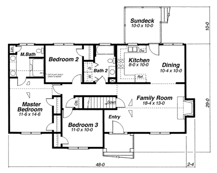 Colonial House Plan 80102 with 3 Beds, 2 Baths, 2 Car Garage First Level Plan