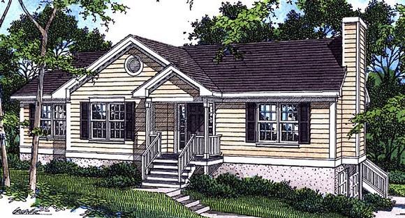Colonial House Plan 80102 with 3 Beds, 2 Baths, 2 Car Garage Elevation