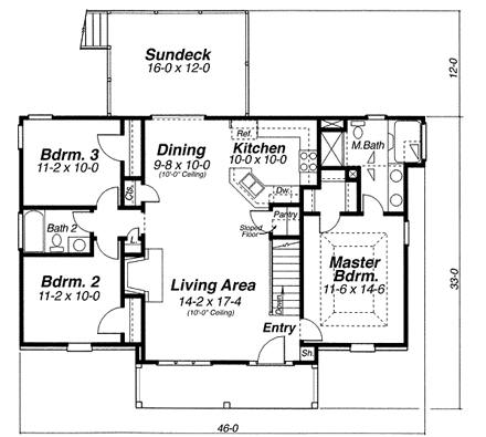 Colonial House Plan 80110 with 3 Beds, 2 Baths, 2 Car Garage First Level Plan