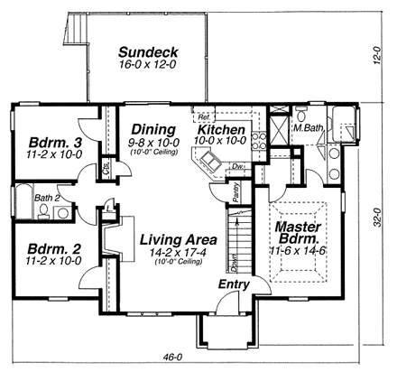 European House Plan 80112 with 3 Beds, 2 Baths, 2 Car Garage First Level Plan