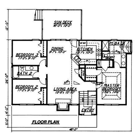 European House Plan 80115 with 3 Beds, 2 Baths, 2 Car Garage First Level Plan