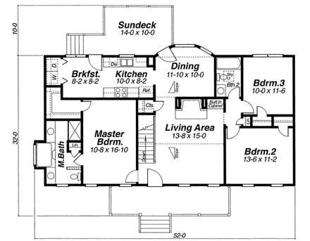 Colonial House Plan 80116 with 3 Beds, 2 Baths, 2 Car Garage First Level Plan