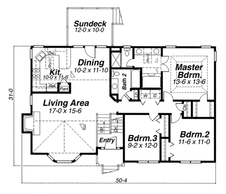 House Plan 80120 with 3 Beds, 2 Baths, 2 Car Garage First Level Plan