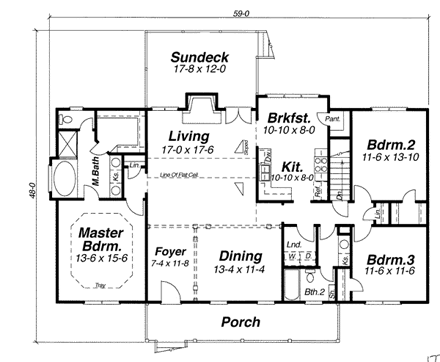 Country House Plan 80158 with 3 Beds, 2 Baths, 2 Car Garage First Level Plan