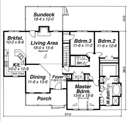 Southern House Plan 80159 with 3 Beds, 2 Baths, 3 Car Garage First Level Plan
