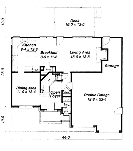 Colonial House Plan 80166 with 3 Beds, 3 Baths, 2 Car Garage First Level Plan