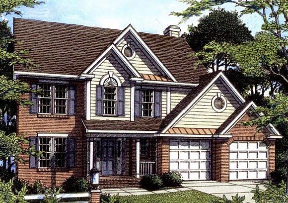 Colonial House Plan 80166 with 3 Beds, 3 Baths, 2 Car Garage Elevation