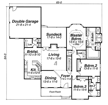 Country House Plan 80182 with 3 Beds, 3 Baths, 2 Car Garage First Level Plan