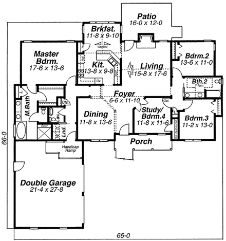Cottage House Plan 80188 with 4 Beds, 3 Baths, 2 Car Garage First Level Plan