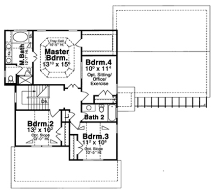 Craftsman House Plan 80196 with 4 Beds, 3 Baths, 2 Car Garage Second Level Plan