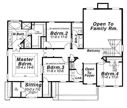 Southern House Plan 80204 with 4 Beds, 3 Baths, 2 Car Garage Second Level Plan