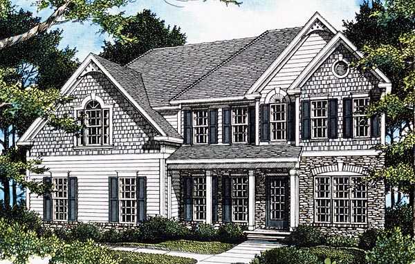 Southern Plan with 2476 Sq. Ft., 4 Bedrooms, 3 Bathrooms, 2 Car Garage Elevation