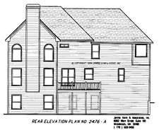 Southern Plan with 2476 Sq. Ft., 4 Bedrooms, 3 Bathrooms, 2 Car Garage Rear Elevation