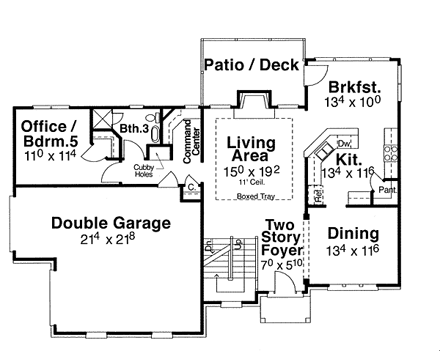 Colonial House Plan 80222 with 5 Beds, 3 Baths, 2 Car Garage First Level Plan
