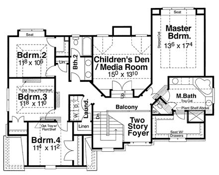 Colonial House Plan 80222 with 5 Beds, 3 Baths, 2 Car Garage Second Level Plan