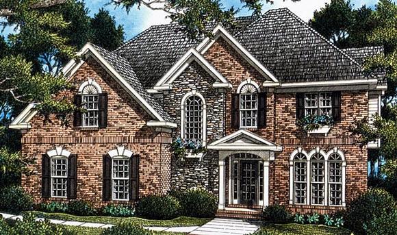 Colonial House Plan 80222 with 5 Beds, 3 Baths, 2 Car Garage Elevation