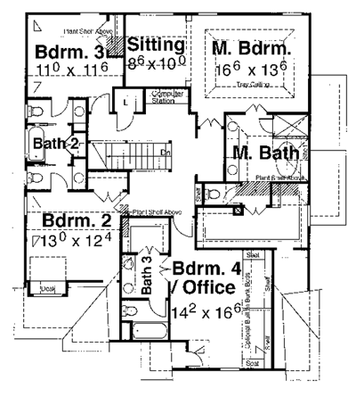 Craftsman House Plan 80227 with 4 Beds, 4 Baths, 2 Car Garage Second Level Plan