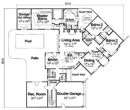 European House Plan 80237 with 3 Beds, 3 Baths, 2 Car Garage First Level Plan