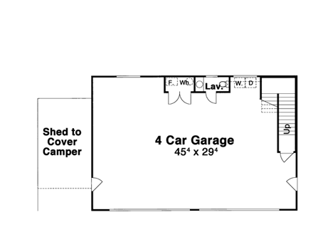 Cottage 4 Car Garage Apartment Plan 80252 with 1 Beds, 1 Baths First Level Plan