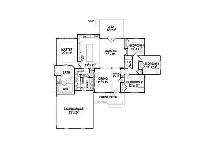 Craftsman, Ranch, Southern House Plan 80259 with 4 Beds, 2 Baths, 2 Car Garage First Level Plan