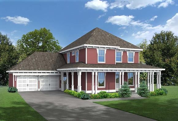 Country, Craftsman, Narrow Lot House Plan 80262 with 4 Beds, 3 Baths, 2 Car Garage Elevation