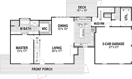 Country, Farmhouse, Southern House Plan 80264 with 3 Beds, 3 Baths, 3 Car Garage First Level Plan