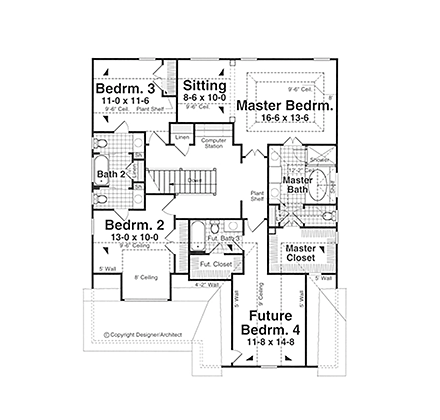 Bungalow, Cottage, Craftsman, Narrow Lot House Plan 80265 with 4 Beds, 4 Baths, 2 Car Garage Second Level Plan