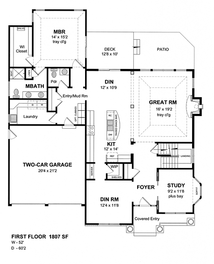 Cottage, Craftsman House Plan 80306 with 3 Beds, 3 Baths, 2 Car Garage First Level Plan