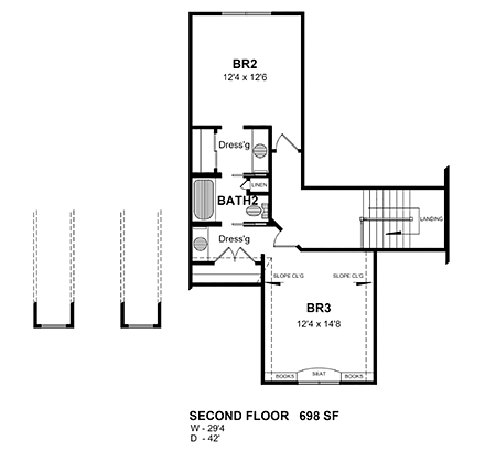 Cottage, Craftsman House Plan 80306 with 3 Beds, 3 Baths, 2 Car Garage Second Level Plan
