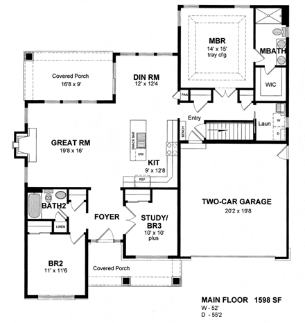 Cottage, Country, Craftsman House Plan 80307 with 2 Beds, 2 Baths, 2 Car Garage First Level Plan