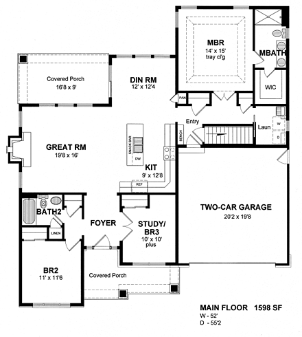 Cottage, Country, Ranch House Plan 80312 with 3 Beds, 2 Baths, 2 Car Garage First Level Plan