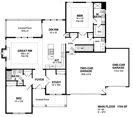 Cottage, Craftsman, Ranch House Plan 80313 with 3 Beds, 2 Baths, 3 Car Garage First Level Plan