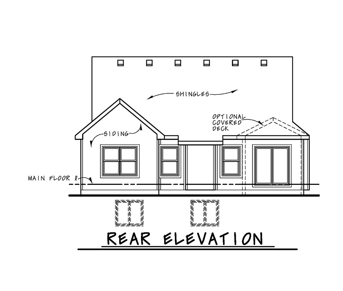 Cottage, Country, Craftsman Plan with 1898 Sq. Ft., 3 Bedrooms, 3 Bathrooms, 2 Car Garage Rear Elevation