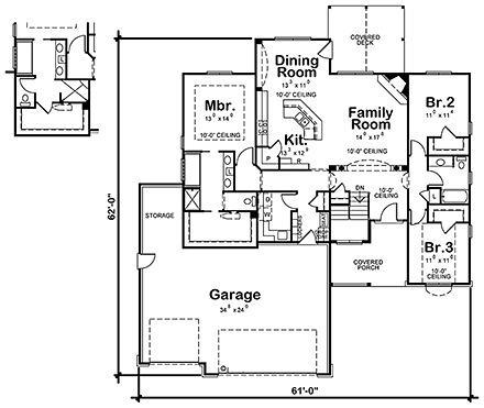 Ranch, Traditional House Plan 80409 with 3 Beds, 2 Baths, 3 Car Garage First Level Plan