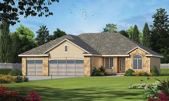 Ranch, Traditional House Plan 80409 with 3 Beds, 2 Baths, 3 Car Garage Elevation