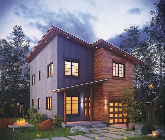 Contemporary, Modern House Plan 80415 with 3 Beds, 3 Baths, 1 Car Garage Elevation