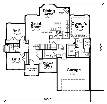 Contemporary, European House Plan 80424 with 3 Beds, 3 Baths, 2 Car Garage First Level Plan
