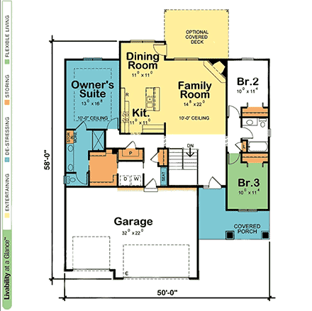 Bungalow, Craftsman House Plan 80437 with 3 Beds, 2 Baths, 3 Car Garage First Level Plan
