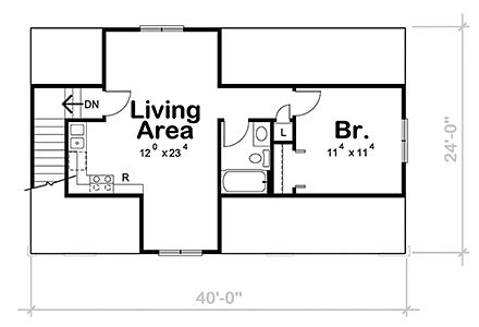 Traditional Garage-Living Plan 80438 with 1 Beds, 1 Baths, 3 Car Garage Second Level Plan