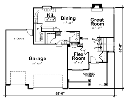 Craftsman House Plan 80441 with 4 Beds, 4 Baths, 3 Car Garage First Level Plan