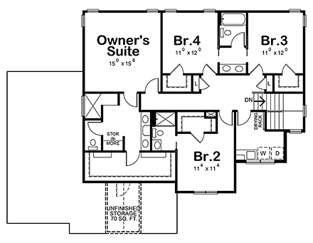 Craftsman House Plan 80441 with 4 Beds, 4 Baths, 3 Car Garage Second Level Plan