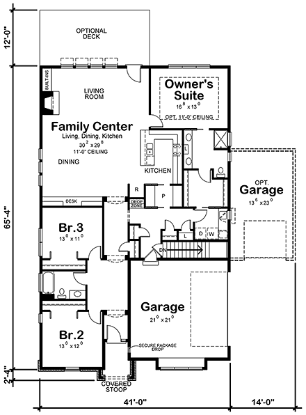 Craftsman, Traditional House Plan 80443 with 3 Beds, 2 Baths, 2 Car Garage First Level Plan