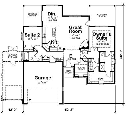 Cottage, Country, Ranch House Plan 80450 with 2 Beds, 2 Baths, 2 Car Garage First Level Plan