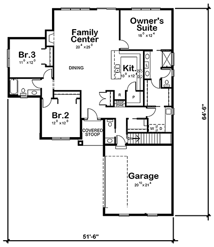 Cottage, Country, Ranch, Traditional House Plan 80451 with 3 Beds, 3 Baths, 2 Car Garage First Level Plan
