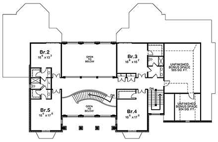 European House Plan 80453 with 5 Beds, 5 Baths, 3 Car Garage Second Level Plan