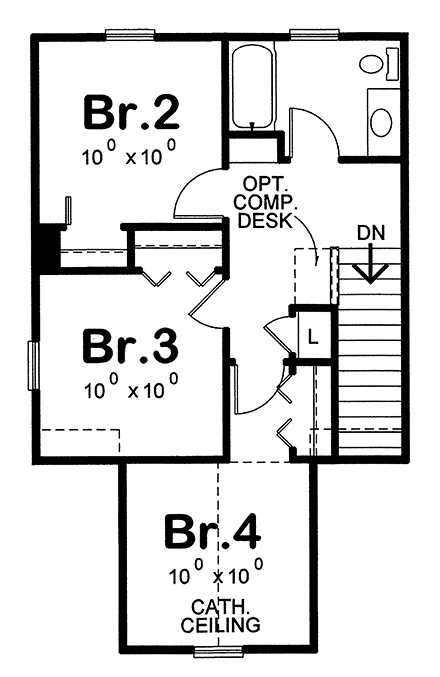 Craftsman House Plan 80473 with 4 Beds, 2 Baths, 2 Car Garage Second Level Plan