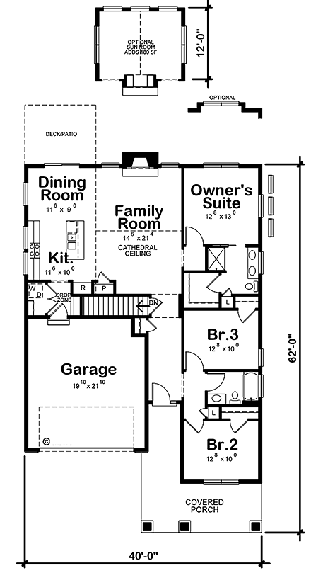 Craftsman House Plan 80483 with 3 Beds, 2 Baths, 2 Car Garage First Level Plan
