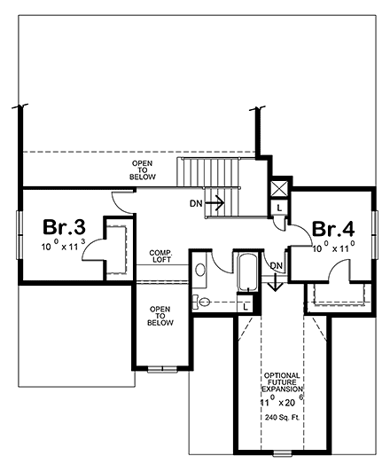 Cottage, Country, Craftsman, Farmhouse House Plan 80484 with 4 Beds, 3 Baths, 2 Car Garage Second Level Plan